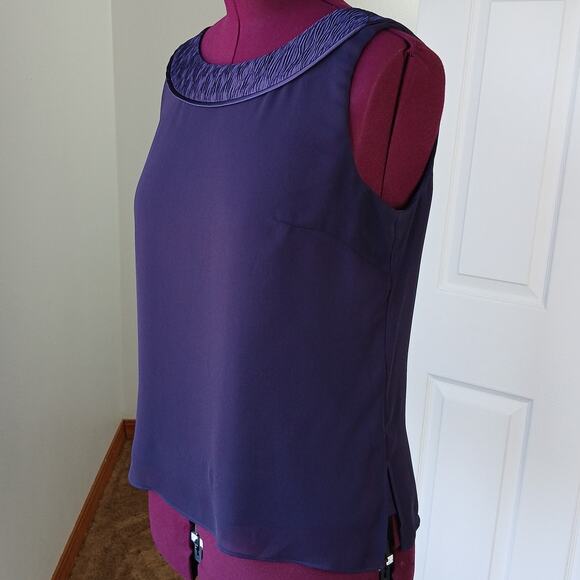 Maya Brooke Dark Purple Sleeveless Blouse size 14 lined sheer mesh layered tank - Picture 1 of 11